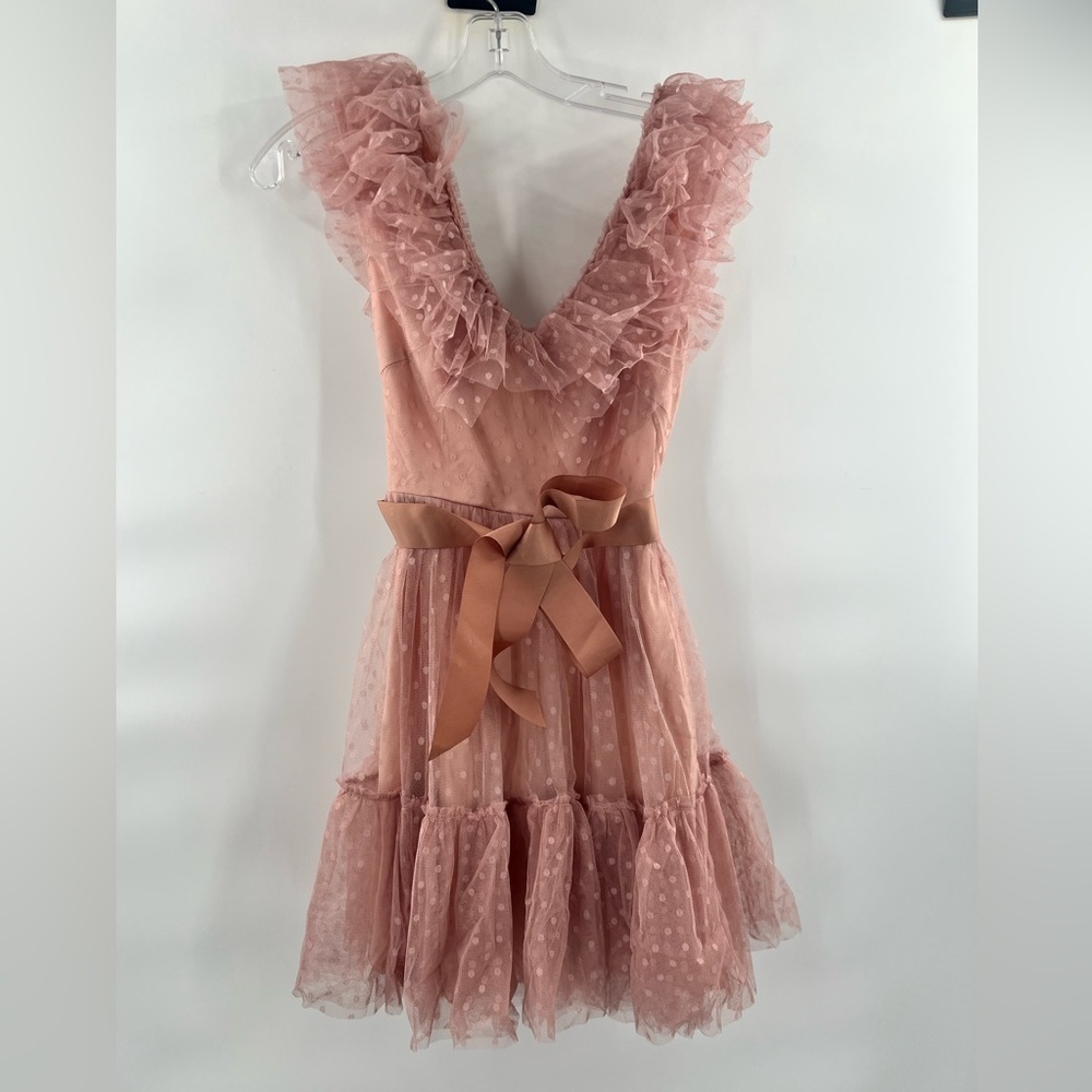 polka dot ruffle A-line v-neck tulle dress lace sleeveless party lace dress